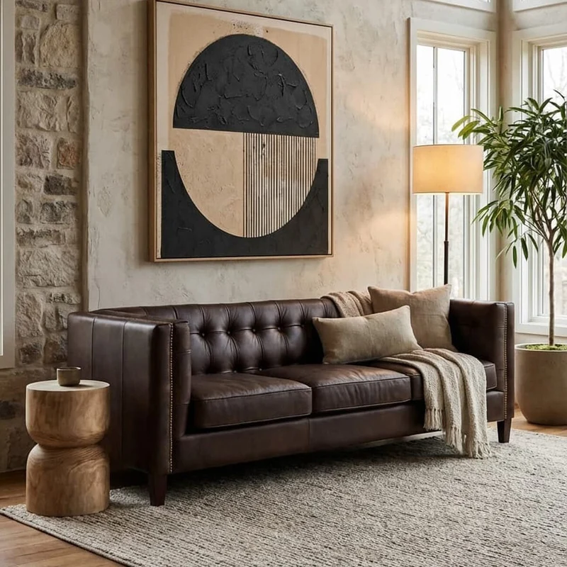 King Three Seater Dark Brown Leather Modern Chesterfield Sofa