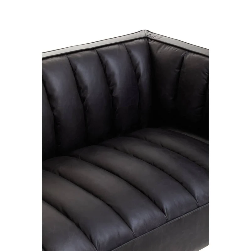King Three Seater Black Leather Sofa With Flared Arms