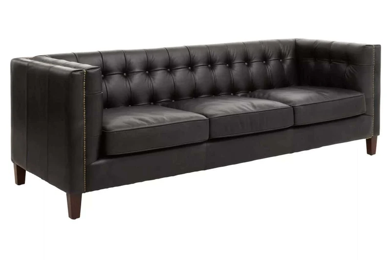 King Three Seater Modern Chesterfield Black Leather Sofa
