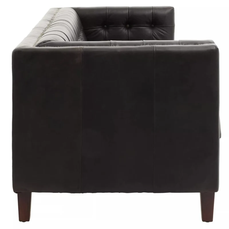 King Three Seater Modern Chesterfield Black Leather Sofa