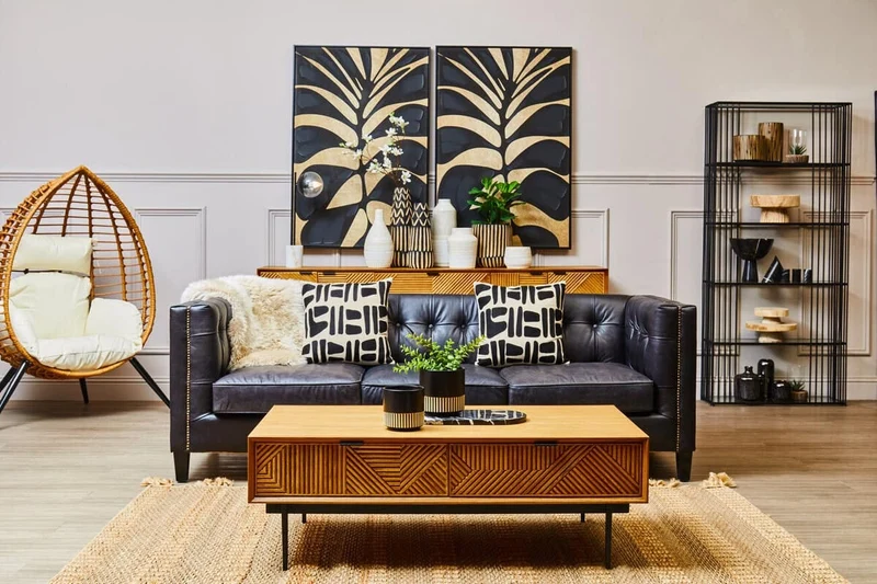 King Three Seater Modern Chesterfield Black Leather Sofa