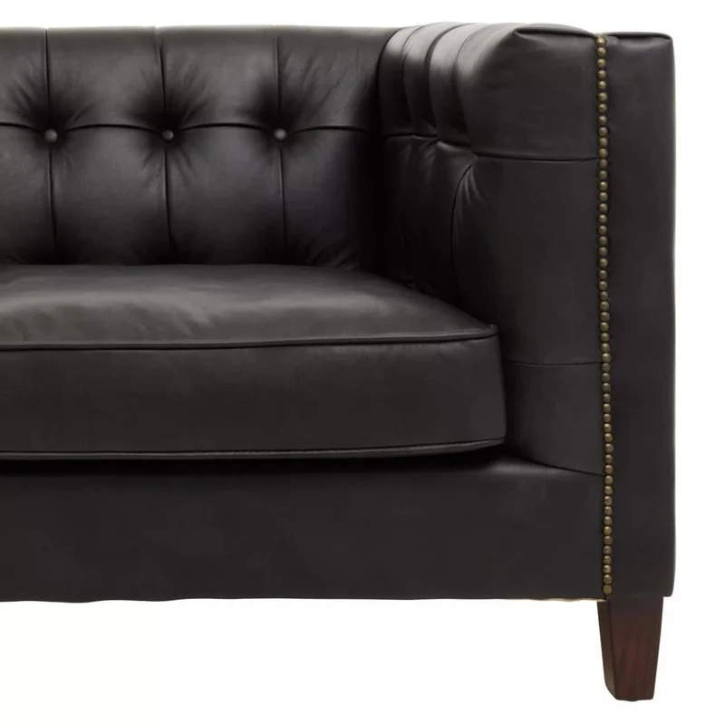 King Three Seater Modern Chesterfield Black Leather Sofa