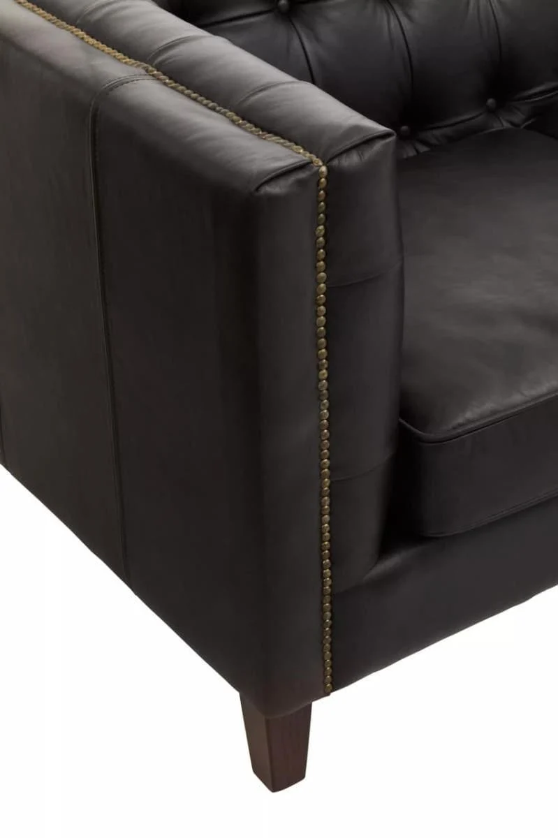 King Three Seater Modern Chesterfield Black Leather Sofa