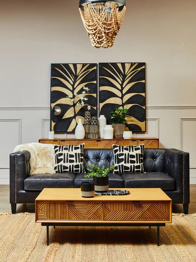 King Three Seater Modern Chesterfield Black Leather Sofa