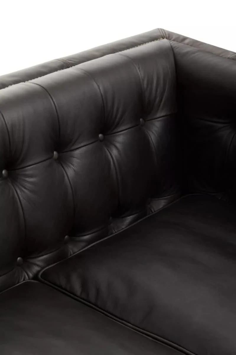 King Three Seater Modern Chesterfield Black Leather Sofa