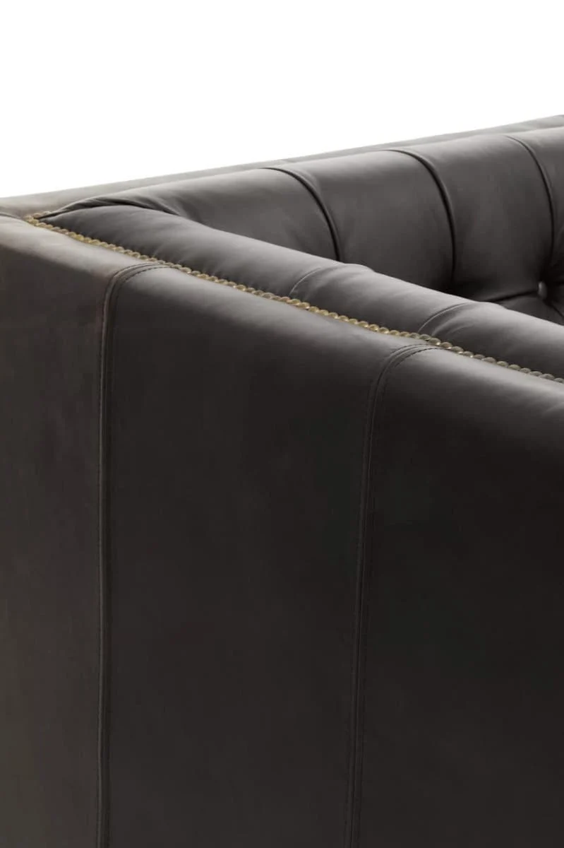 King Three Seater Modern Chesterfield Black Leather Sofa