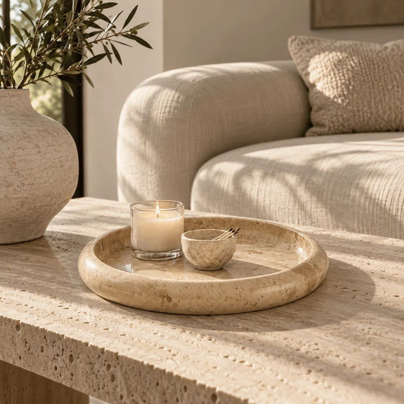 Zoro Cream Marble Round Tray