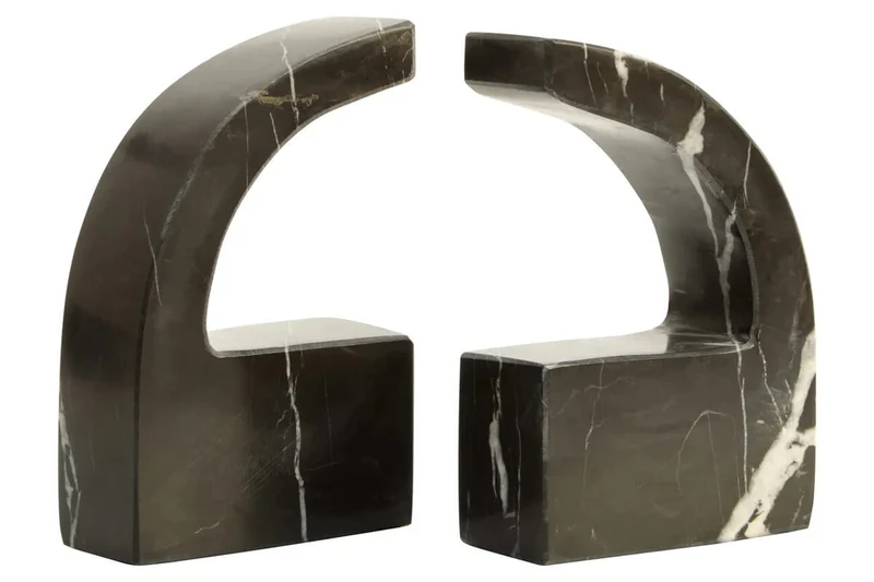 Zoro Black and White Marble Set of Two Comma Bookends