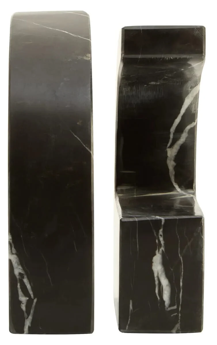 Zoro Black and White Marble Set of Two Comma Bookends