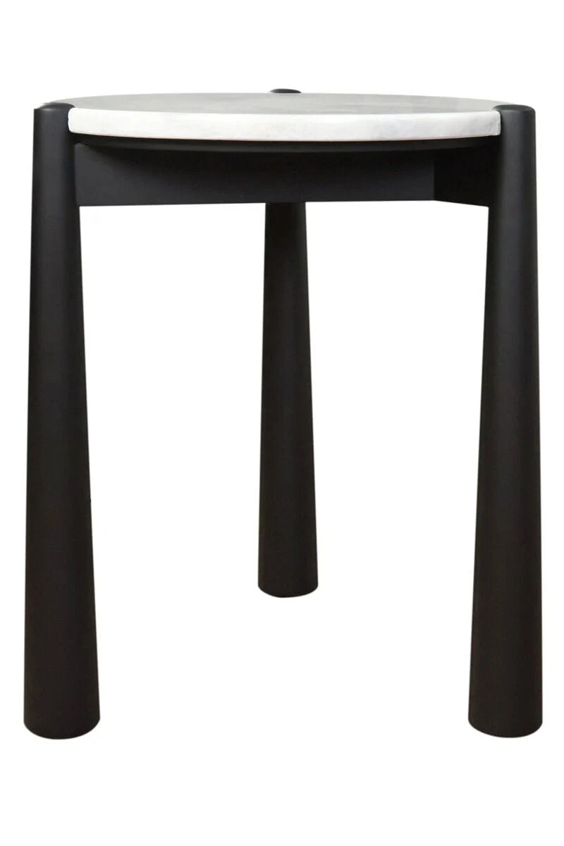 Wilbur White Marble Top and Black Finish Mango Wood Side Table