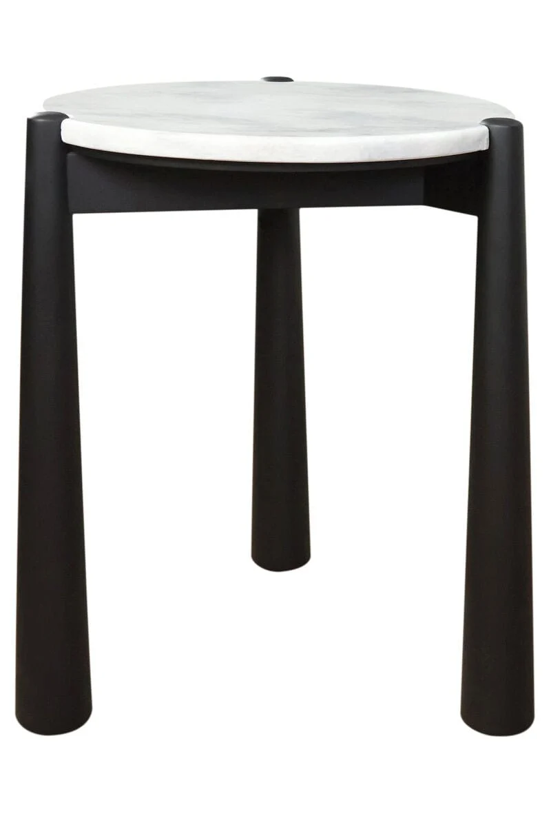 Wilbur White Marble Top and Black Finish Mango Wood Side Table