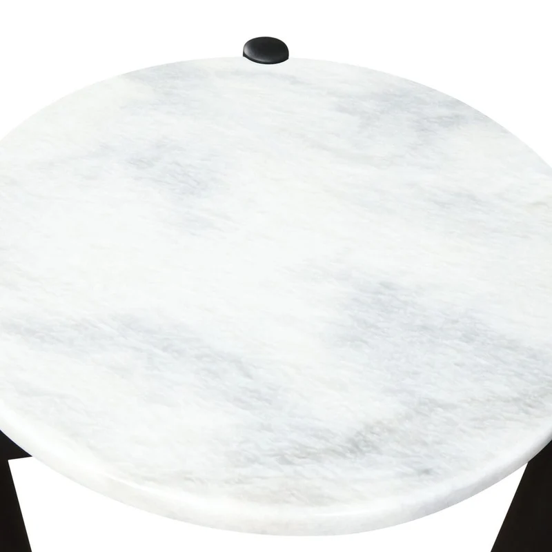 Wilbur White Marble Top and Black Finish Mango Wood Side Table