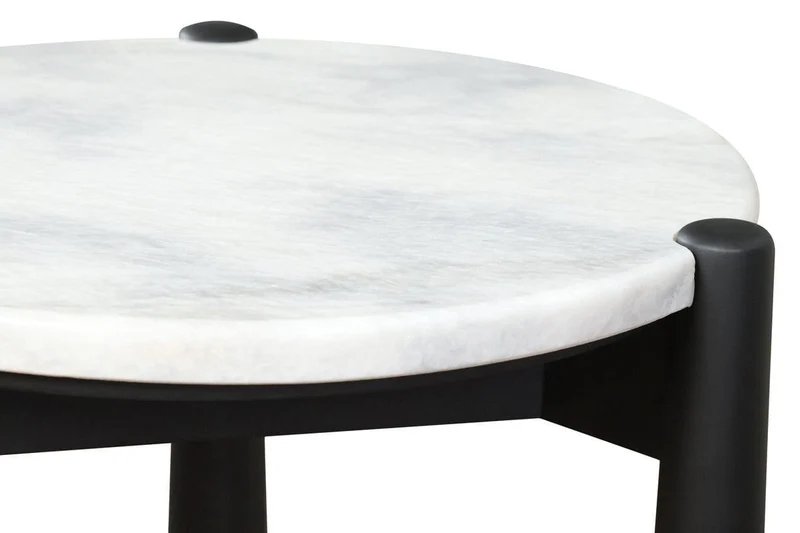 Wilbur White Marble Top and Black Finish Mango Wood Side Table