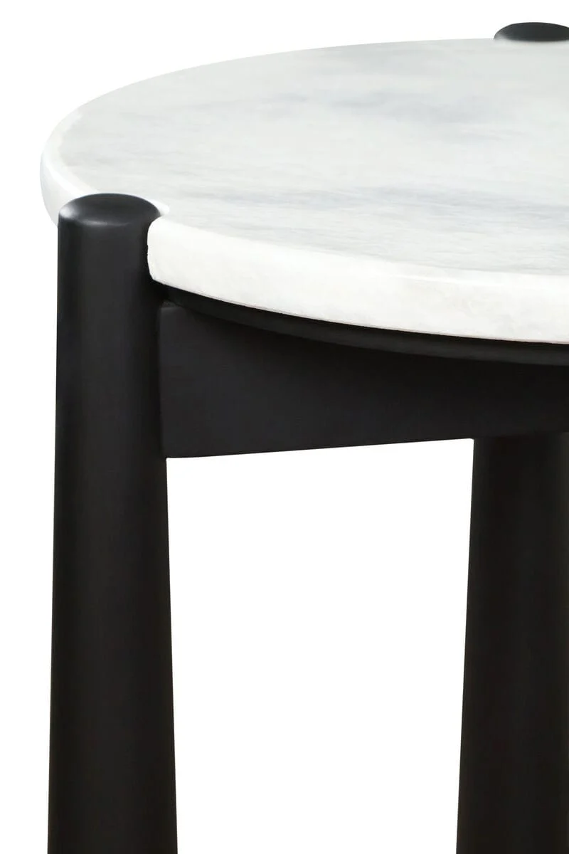 Wilbur White Marble Top and Black Finish Mango Wood Side Table