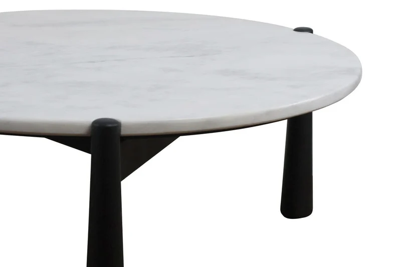 Wilbur White Marble Top and Black Finish Mango Wood Coffee Table