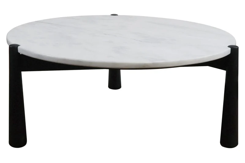 Wilbur White Marble Top and Black Finish Mango Wood Coffee Table