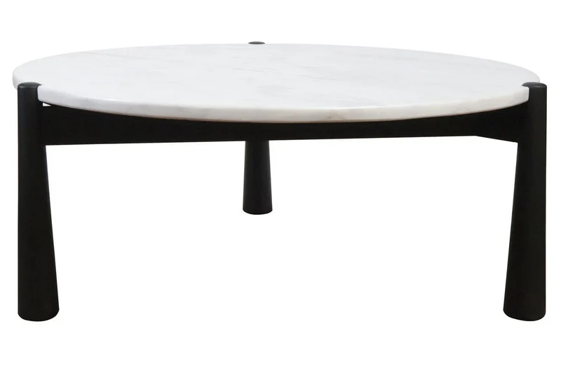 Wilbur White Marble Top and Black Finish Mango Wood Coffee Table
