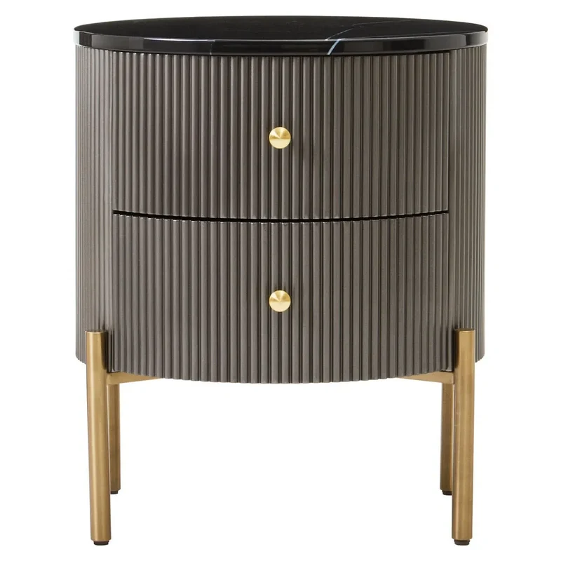 Dervio Grey Two Drawer Chest with Black Marble Top