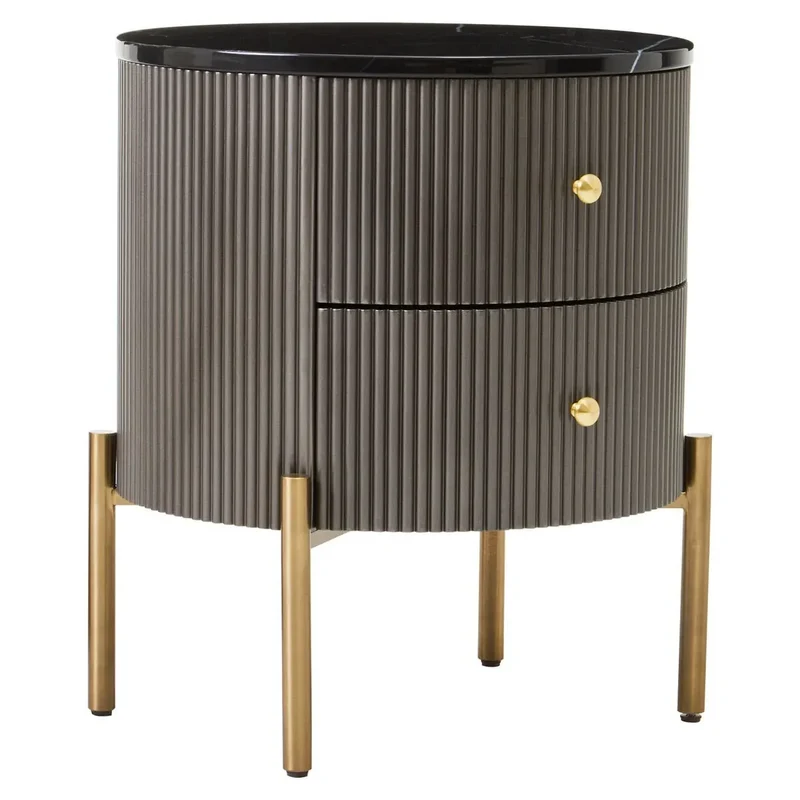 Dervio Grey Two Drawer Chest with Black Marble Top