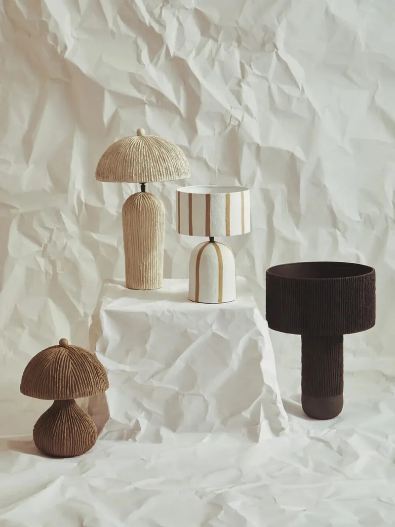 Carta Brown and White Stripe Papier Mache Table Lamp