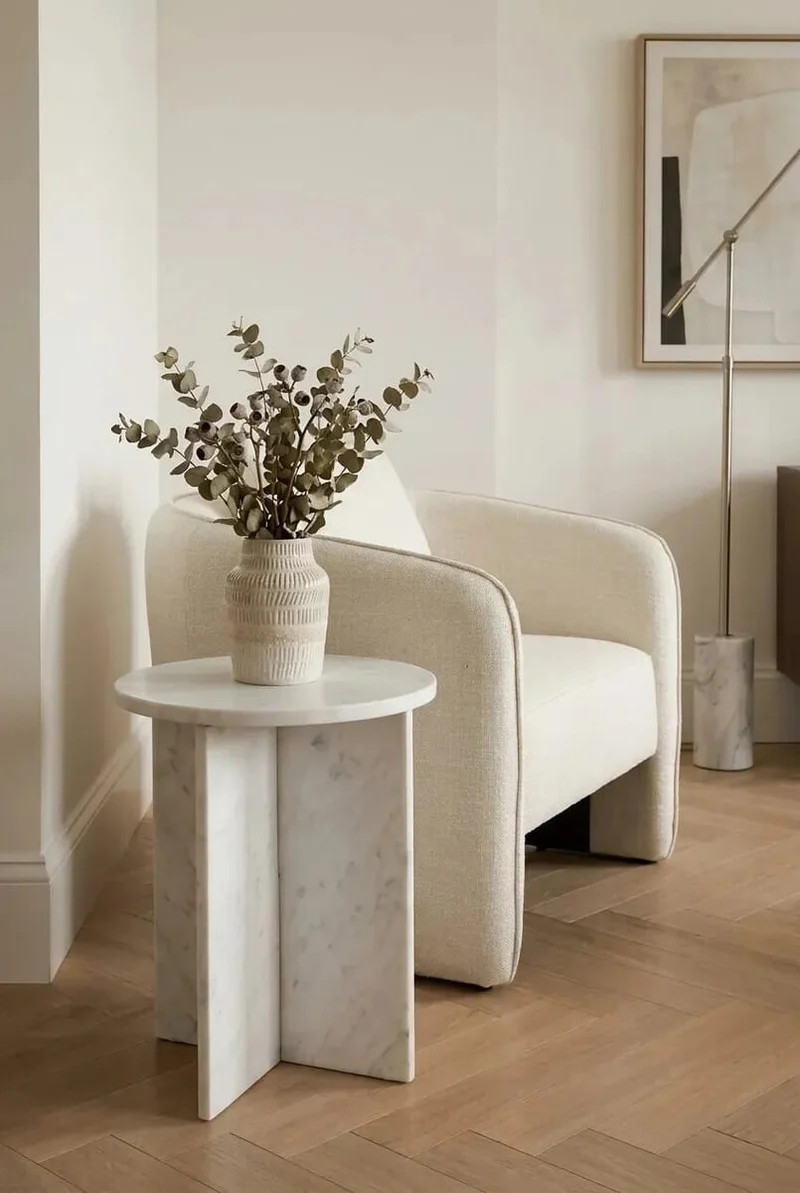 Savio Round White Marble Side Table