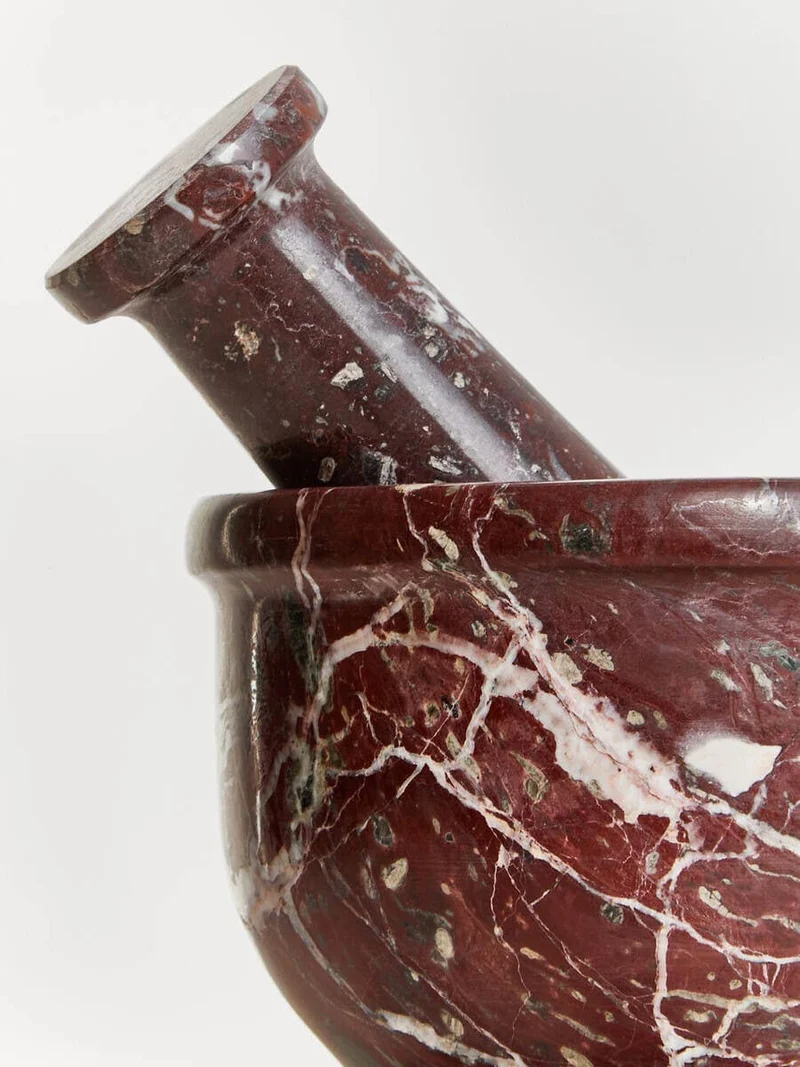 Salmo Red and White Marble Mortar and Pestle