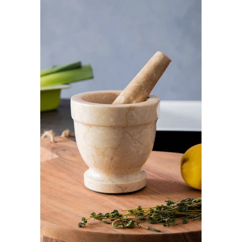 Himaya Champagne Marble Mortar and Pestle