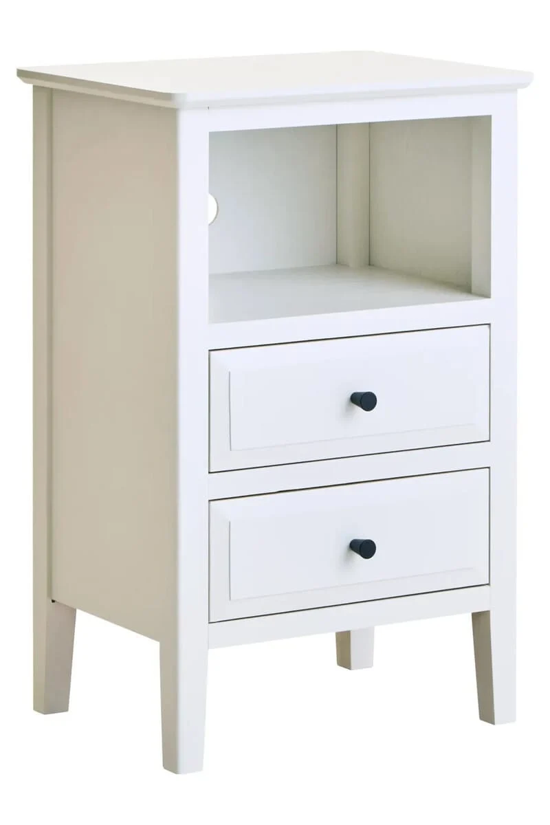 Heritage Two Drawer White Finish Wooden Side Table