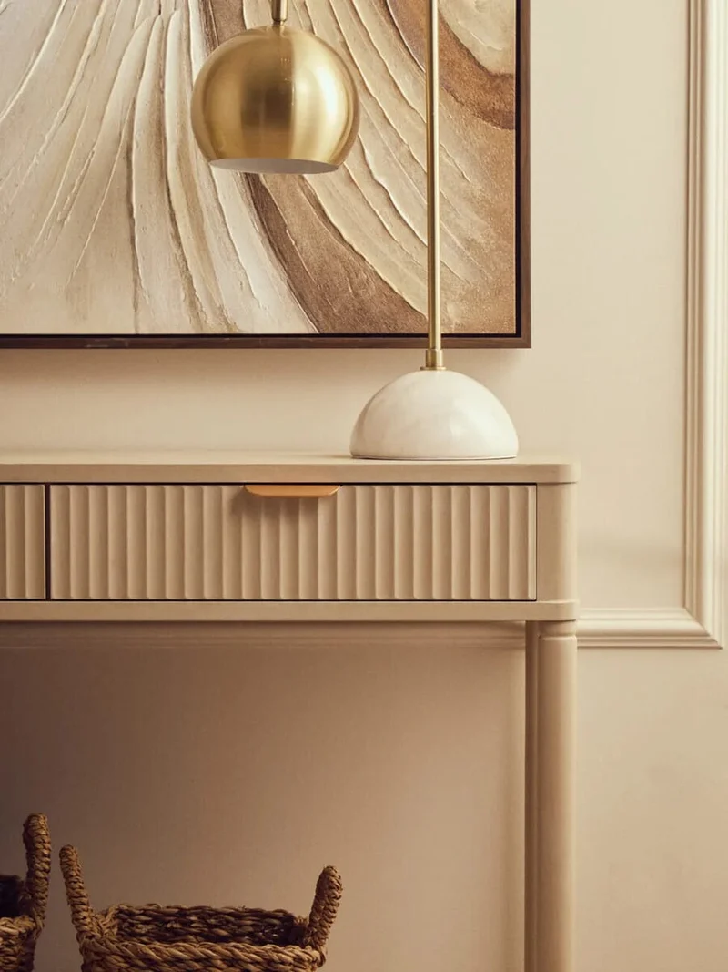 Heritage Two Drawer Reed Detail Taupe Wooden Console Table