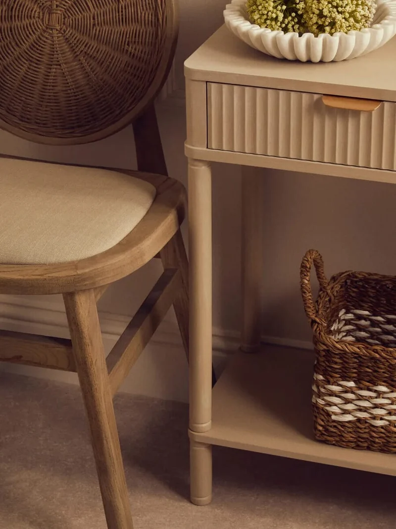 Heritage Two Drawer Reed Detail Taupe Wooden Console Table