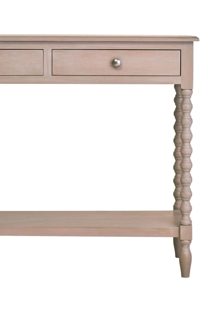Heritage Two Drawer Bobble Detail Grey Wooden Console Table