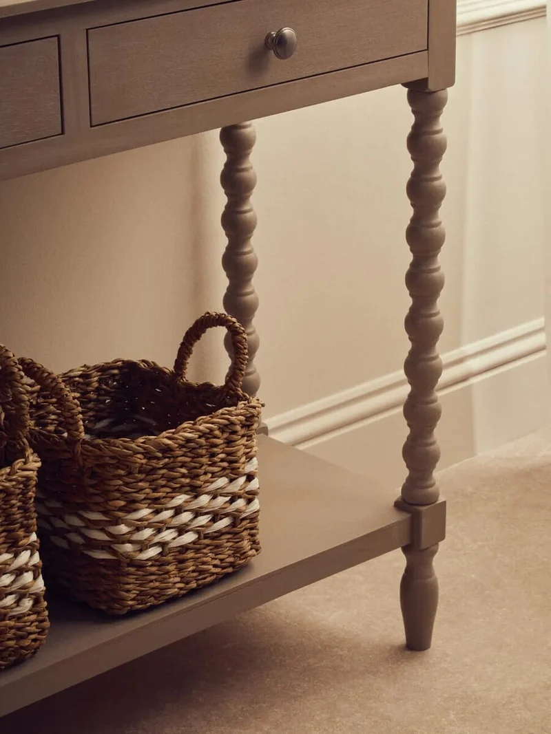 Heritage Two Drawer Bobble Detail Grey Wooden Console Table