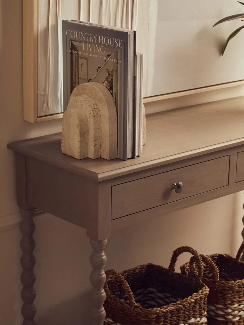 Heritage Two Drawer Bobble Detail Grey Wooden Console Table