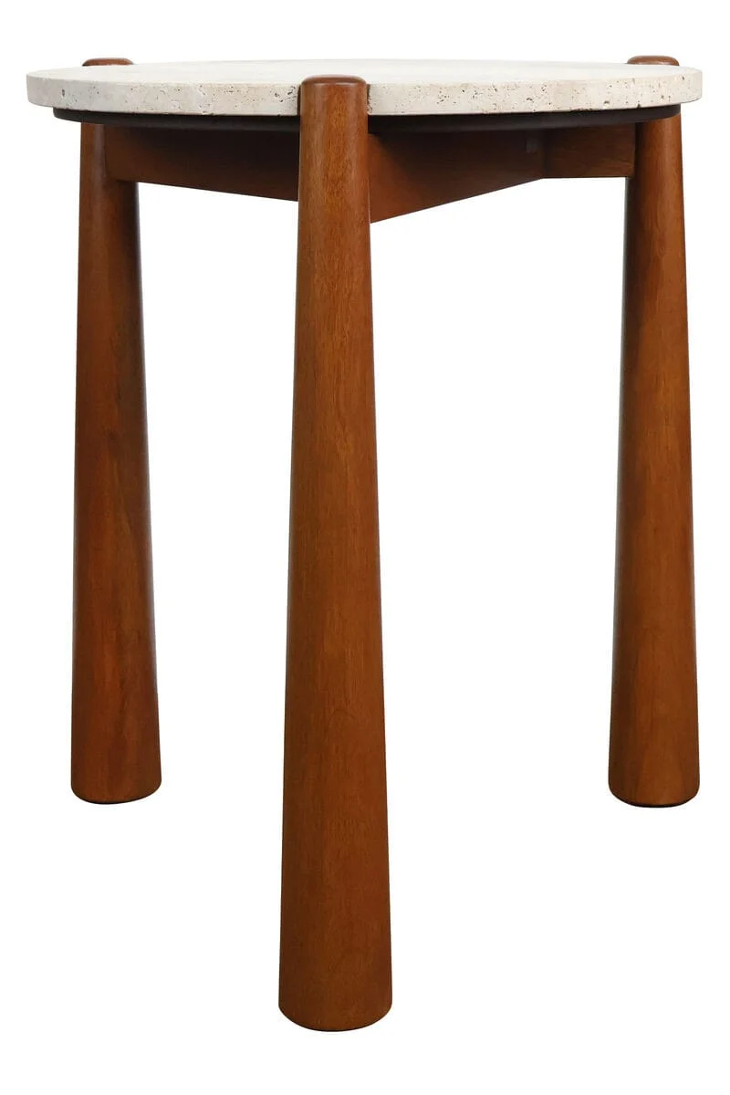 Wilbur Travertine Top and Brown Finish Mango Wood Side Table