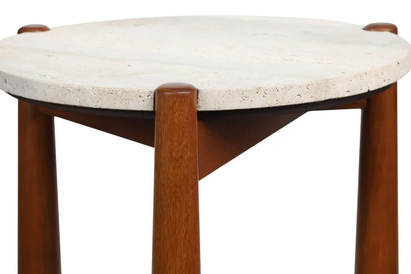 Wilbur Travertine Top and Brown Finish Mango Wood Side Table