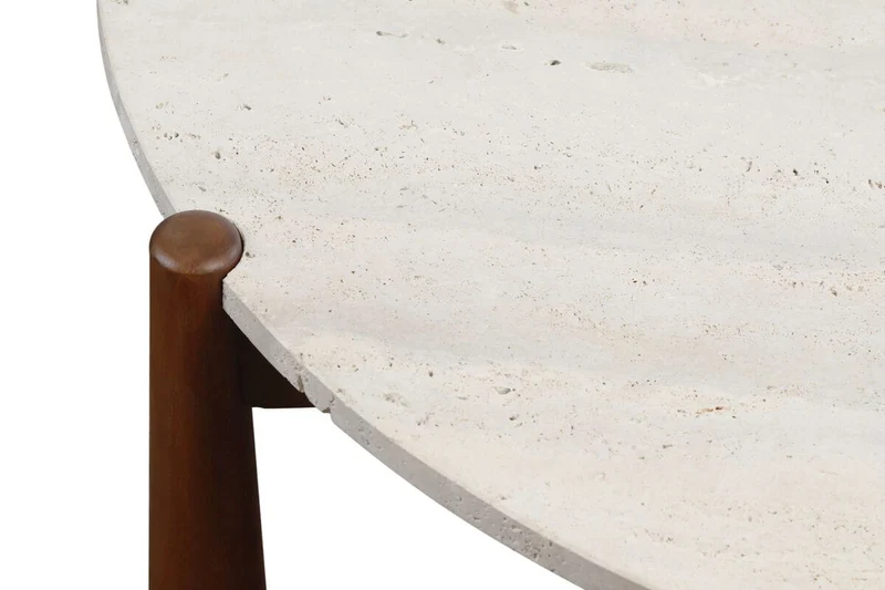 Wilbur Travertine Top and Brown Finish Mango Wood Coffee Table