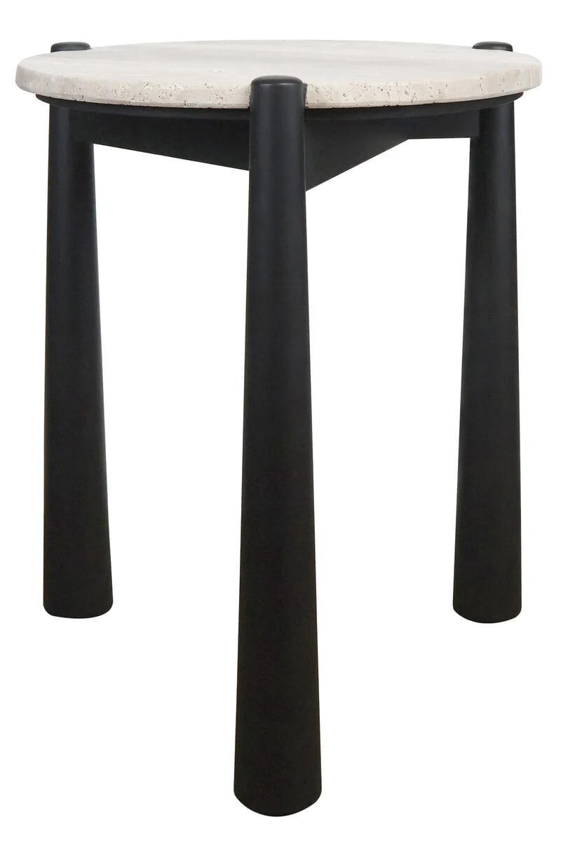 Wilbur Travertine Top and Black Finish Mango Wood Side Table