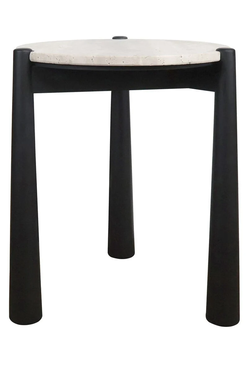 Wilbur Travertine Top and Black Finish Mango Wood Side Table