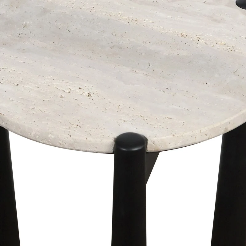 Wilbur Travertine Top and Black Finish Mango Wood Side Table