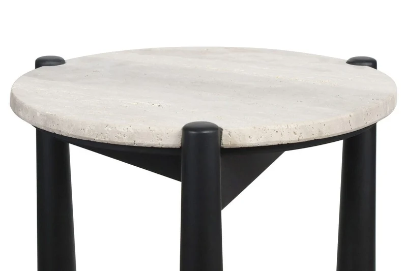 Wilbur Travertine Top and Black Finish Mango Wood Side Table