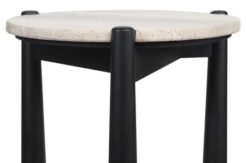 Wilbur Travertine Top and Black Finish Mango Wood Side Table
