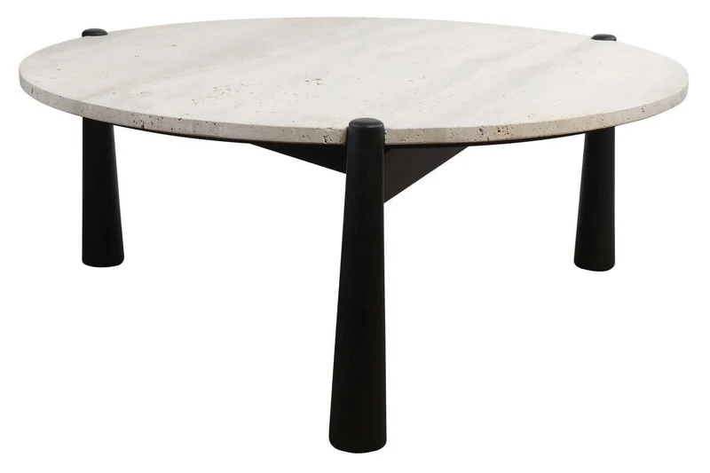 Wilbur Travertine Top and Black Finish Mango Wood Coffee Table