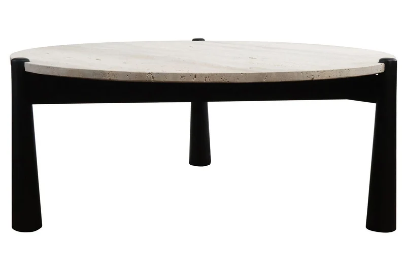 Wilbur Travertine Top and Black Finish Mango Wood Coffee Table