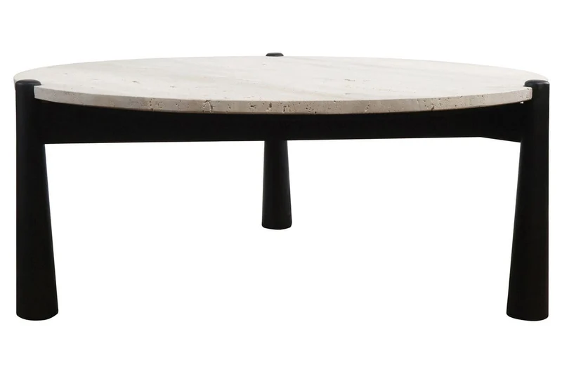 Wilbur Travertine Top and Black Finish Mango Wood Coffee Table