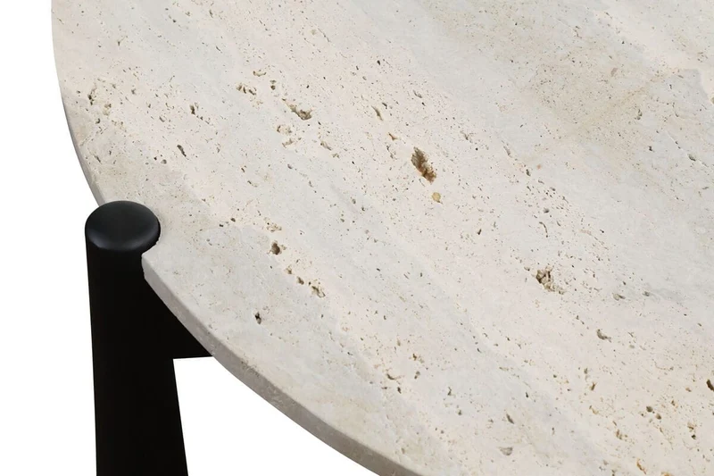 Wilbur Travertine Top and Black Finish Mango Wood Coffee Table