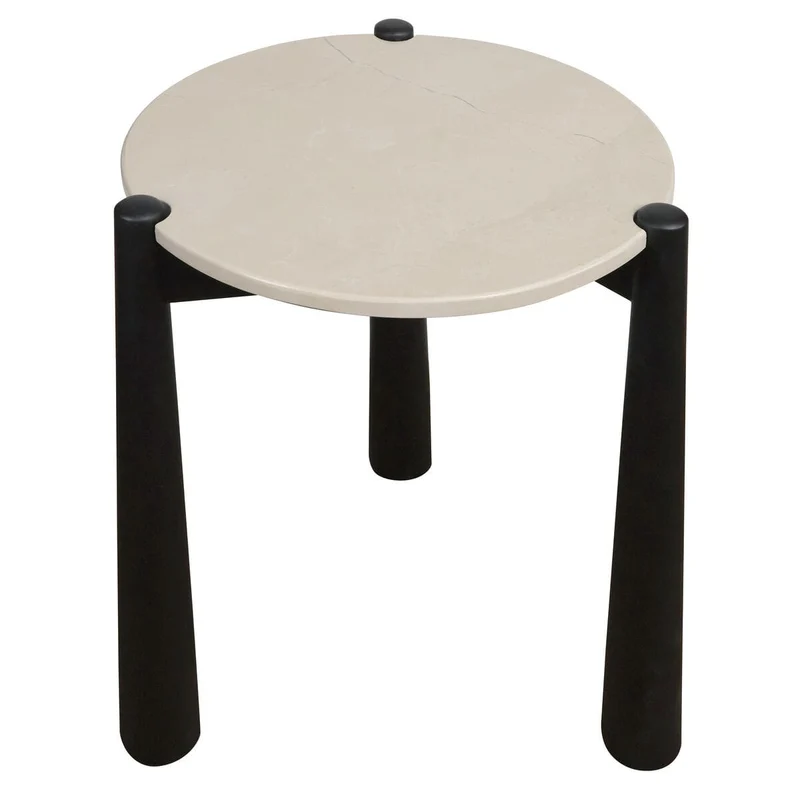 Wilbur Cream Marble Top and Mango Wood Side Table
