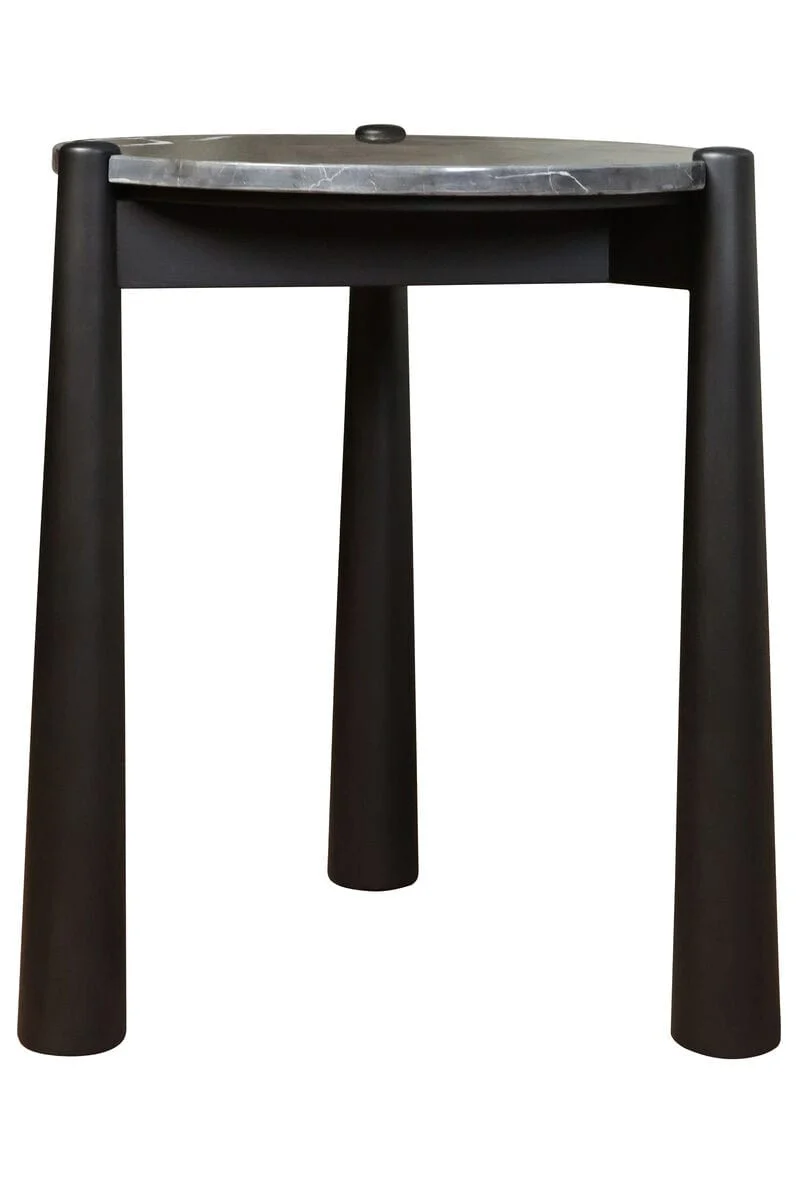 Wilbur Black and White Marble Top Side Table with Mango Wood Legs