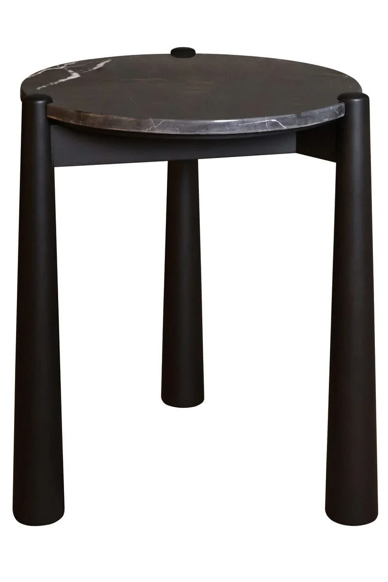 Wilbur Black and White Marble Top Side Table with Mango Wood Legs