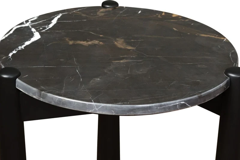 Wilbur Black and White Marble Top Side Table with Mango Wood Legs