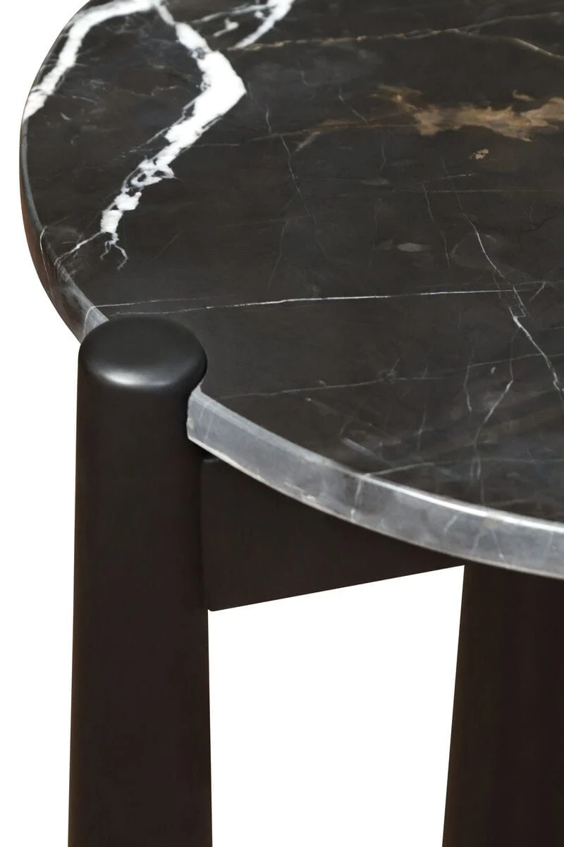 Wilbur Black and White Marble Top Side Table with Mango Wood Legs